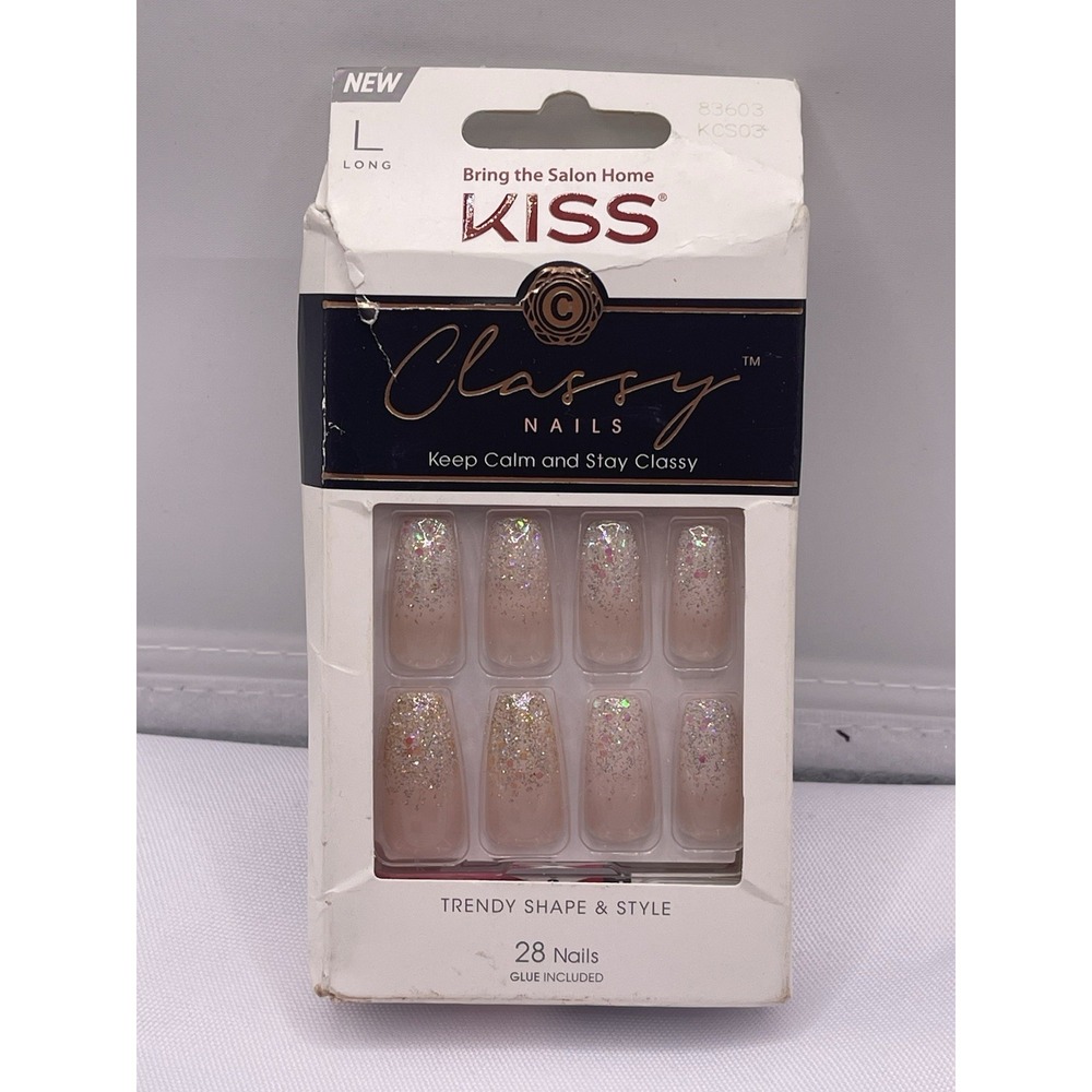 Classy Press On Nails, Nail glue included, Stay Classy White, Medium Size,